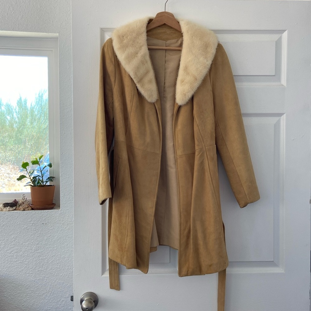Vintage suede and fur belted coat